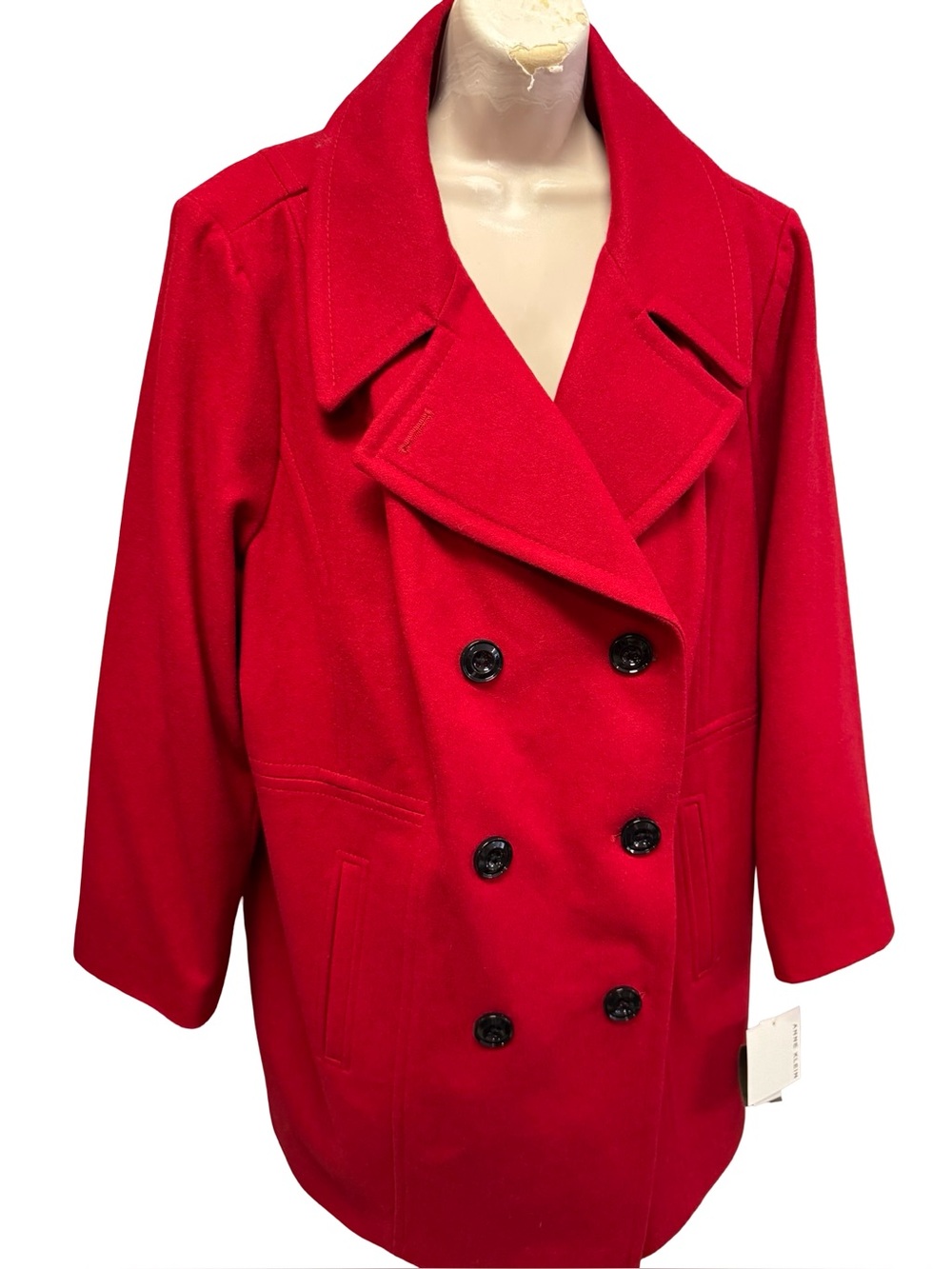 1666D / Anne Klein Double Breasted Wool Blend Peacoat Lychee Red Sz 3X NWT $259